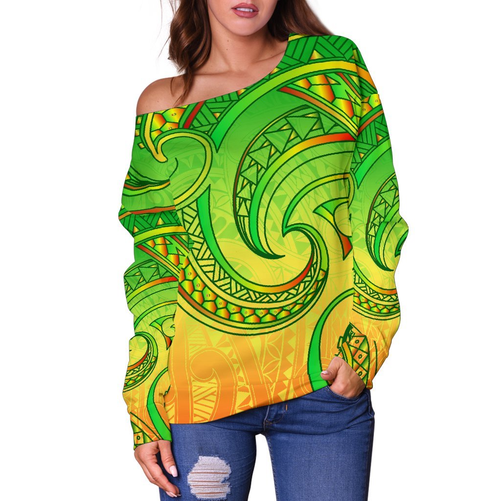 New Zealand Maori Mangopare Women Off Shoulder Sweater Polynesian - Rasta - Polynesian Pride