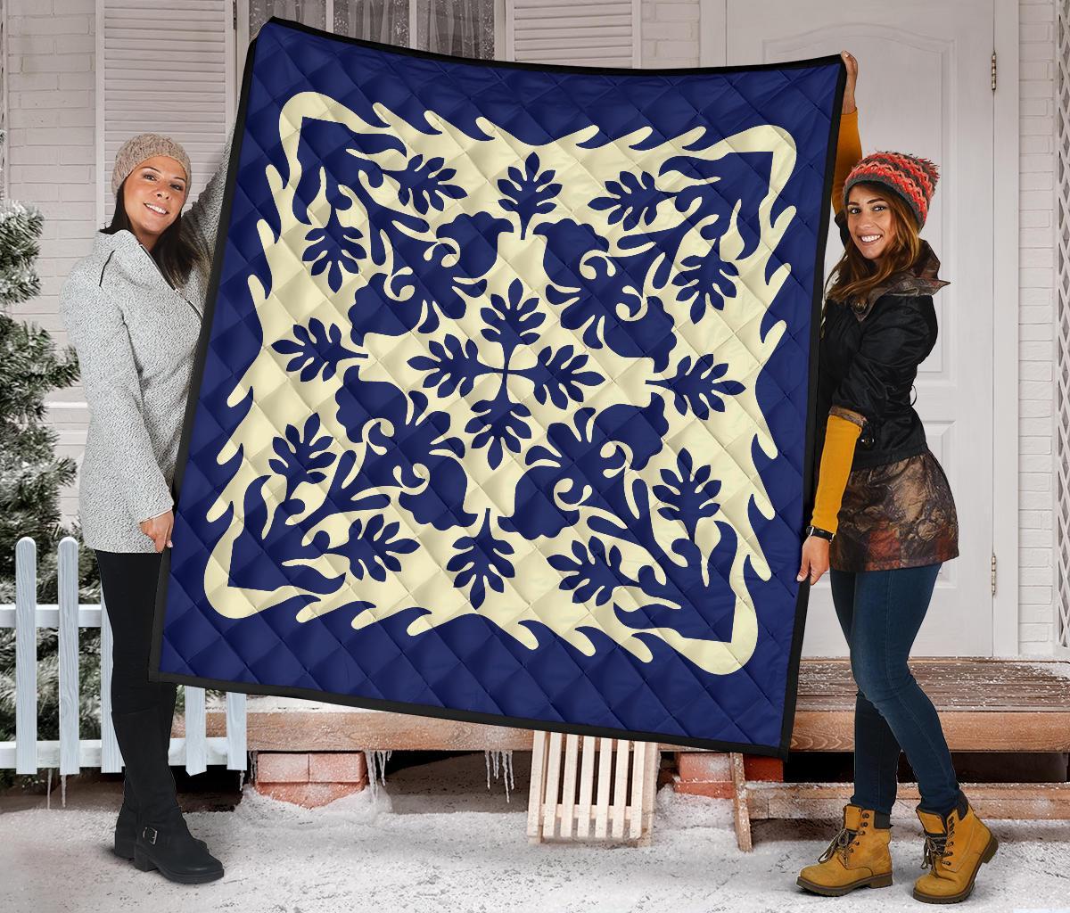 Hawaiian Leaves Pattern Premium Quilt - Blue - Argu Style - AH - Polynesian Pride