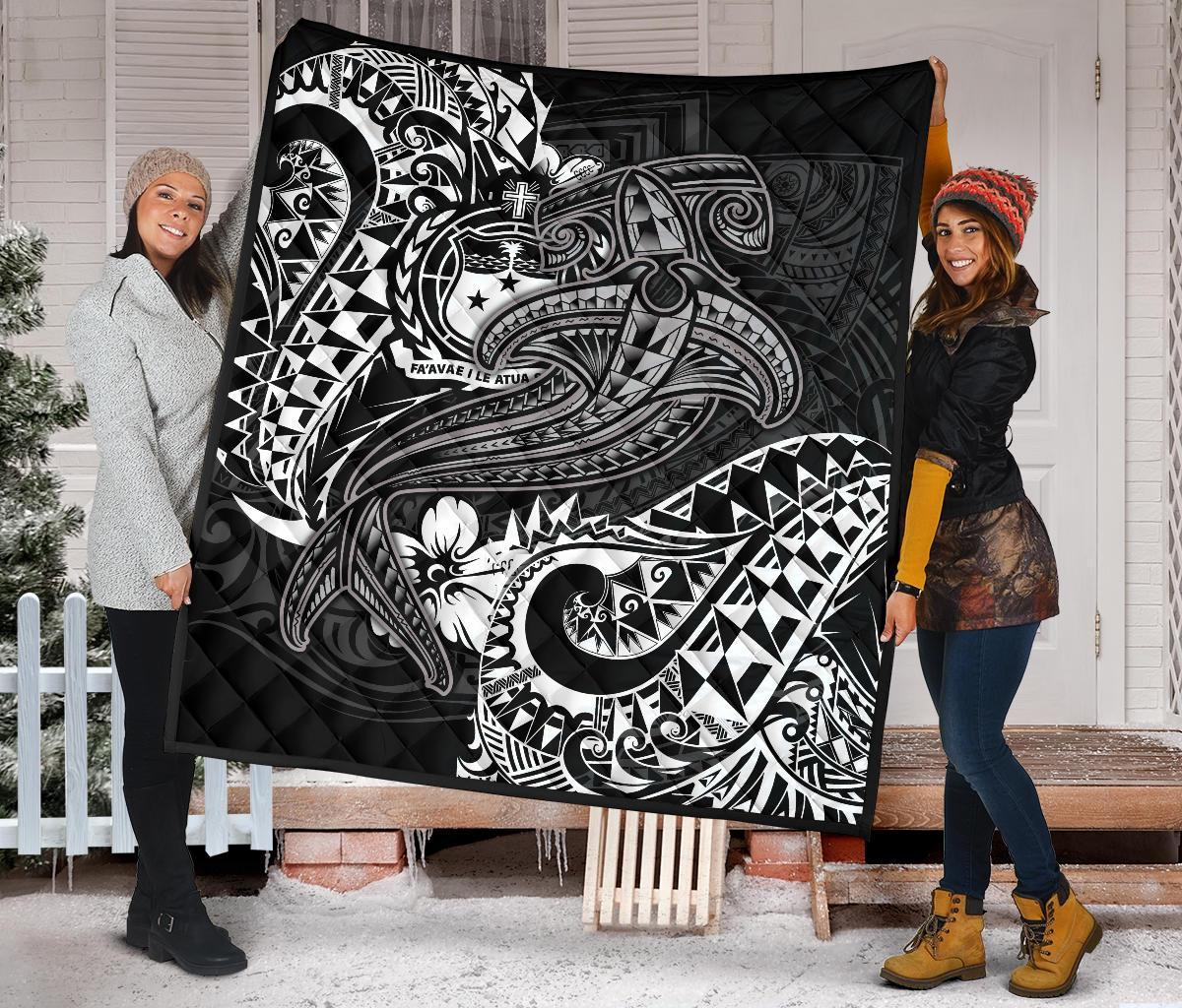 Samoa Premium Quilt - White Shark Polynesian Tattoo - Polynesian Pride