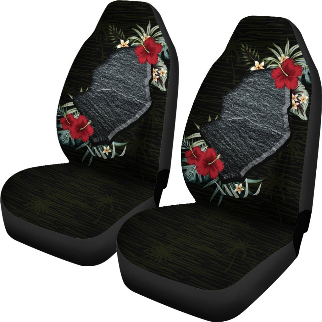Niue Car Seat Covers - Niue Hibiscus Map - A02 Universal Fit Black - Polynesian Pride