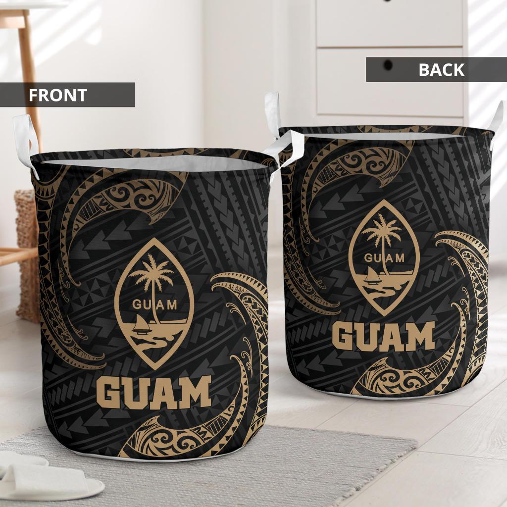 Guam Polynesian Laundry Basket - Gold Tribal Wave - Polynesian Pride