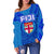 Blue Women Off Shoulder Sweater Fiji Rugby Polynesian Waves Style - Polynesian Pride