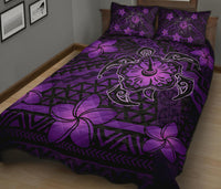 Hawaii Mix Polynesian Turtle Plumeria Quilt Bed Set - AH - Nick Style - Purple - Polynesian Pride