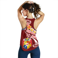 Tonga Women's Racerback Tank - Tonga Coat Of Arms With Polynesian Patterns - Polynesian Pride