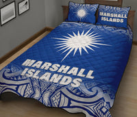 Marshall Islands Quilt Bed Set - Marshall Islands Flag Polynesian Tattoos Blue Fog Style - Polynesian Pride
