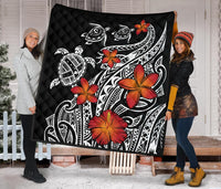 Hawaiian Map Turtle Swim Plumeria Polynesian Quilt - Polynesian Pride