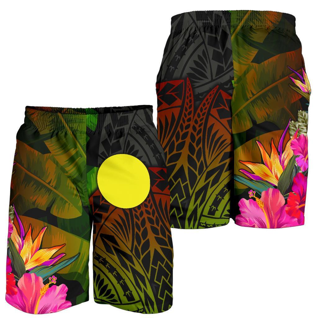 Palau Polynesian Men's Shorts - Hibiscus and Banana Leaves - Polynesian Pride