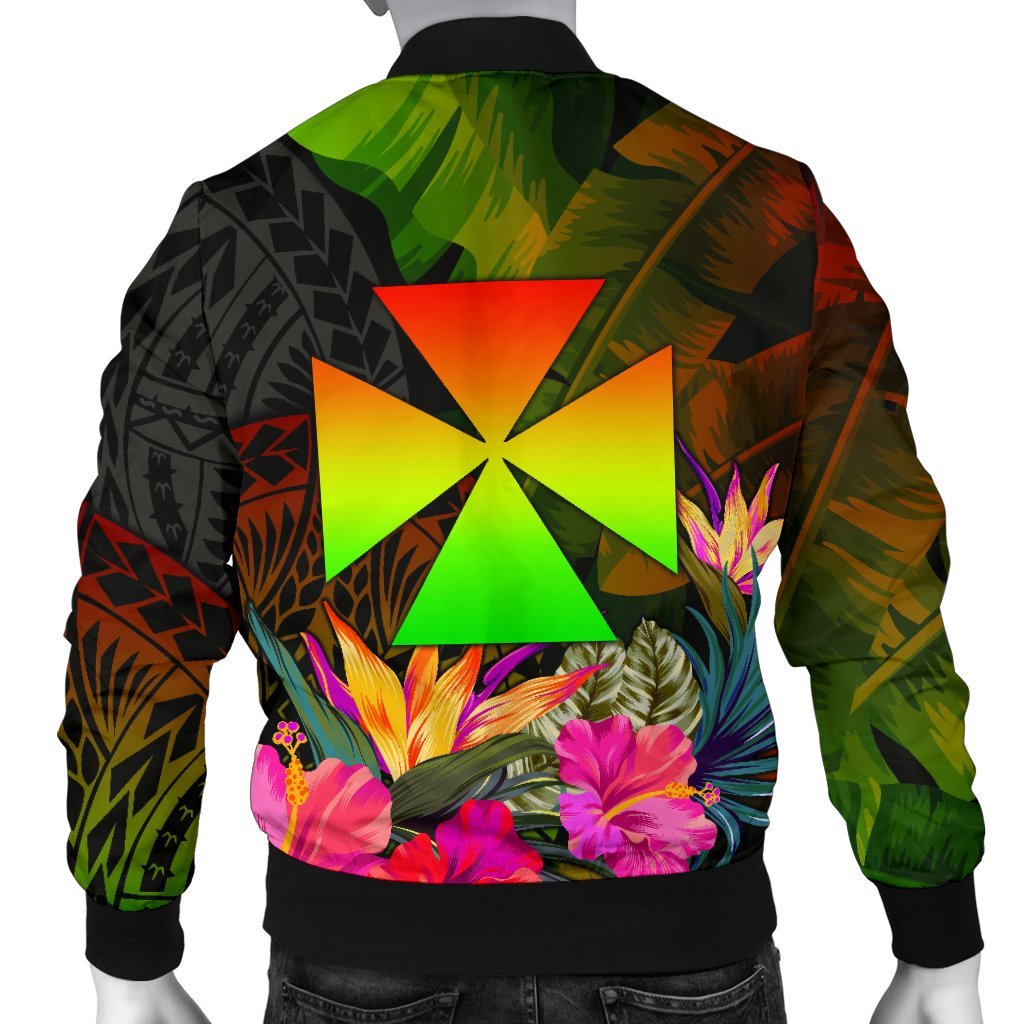 Wallis and Futuna Polynesian Men's Bomber Jacket - Hibiscus and Banana Leaves - Polynesian Pride