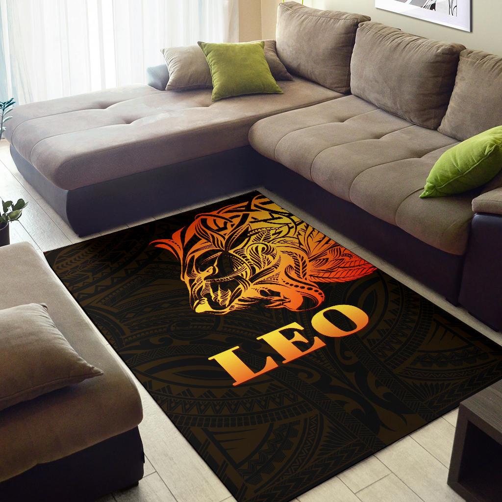 Sun In Leo Zodiac Area Rug Polynesian Tattoo Simple - Orange Black - Polynesian Pride