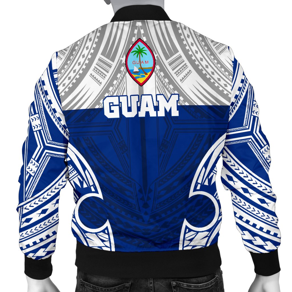 Guam Polynesian Men's Bomber Jacket - Pattern With Seal Blue Version - Polynesian Pride