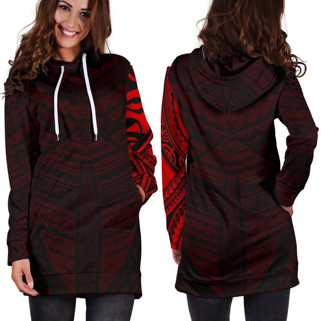 Maori Samoan Tattoo Women Hoodie Dress Red Version - Polynesian Pride