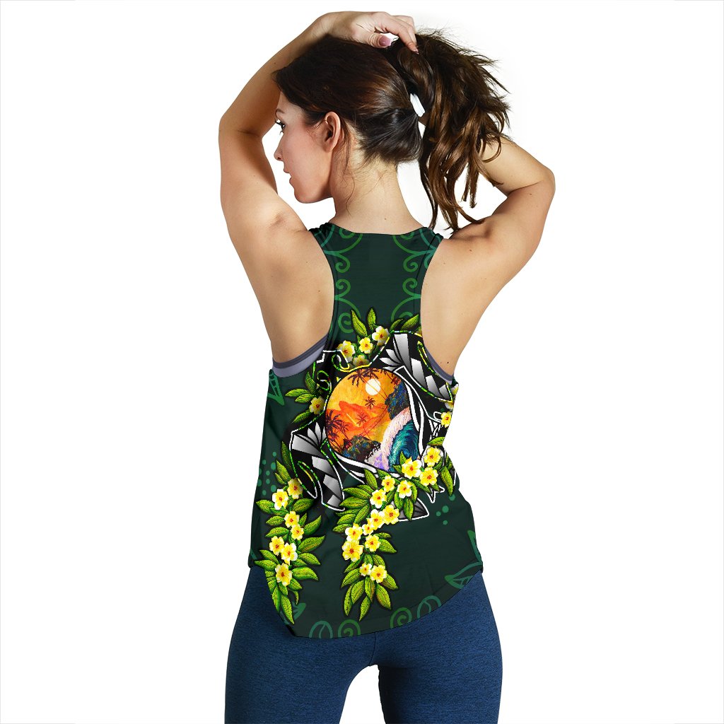 Polynesian Hawaii Women Racerback Tank - Ti Leaf Lei Turtle - Polynesian Pride
