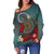 Cook Islands Women's Off Shoulder Sweater - Blue Turtle Tribal - Polynesian Pride