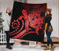 Hawaii Turtle Hibiscus Polynesian Vintage Premium Quilt - Red - Polynesian Pride