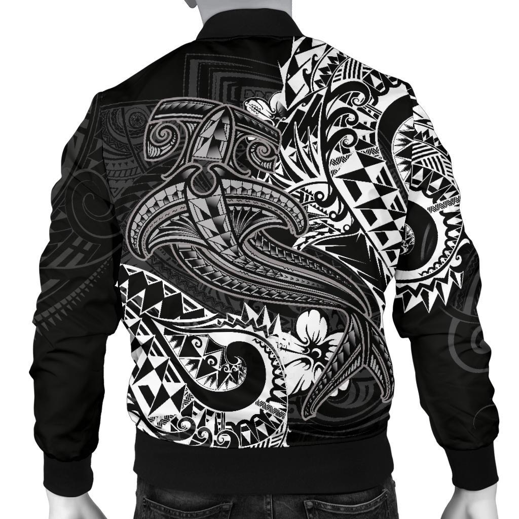 Polynesian Men's Bomber Jacket - White Shark Polynesian Tattoo - Polynesian Pride