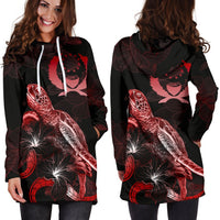 Pohnpei Polynesian Hoodie Dress - Turtle With Blooming Hibiscus Red - Polynesian Pride