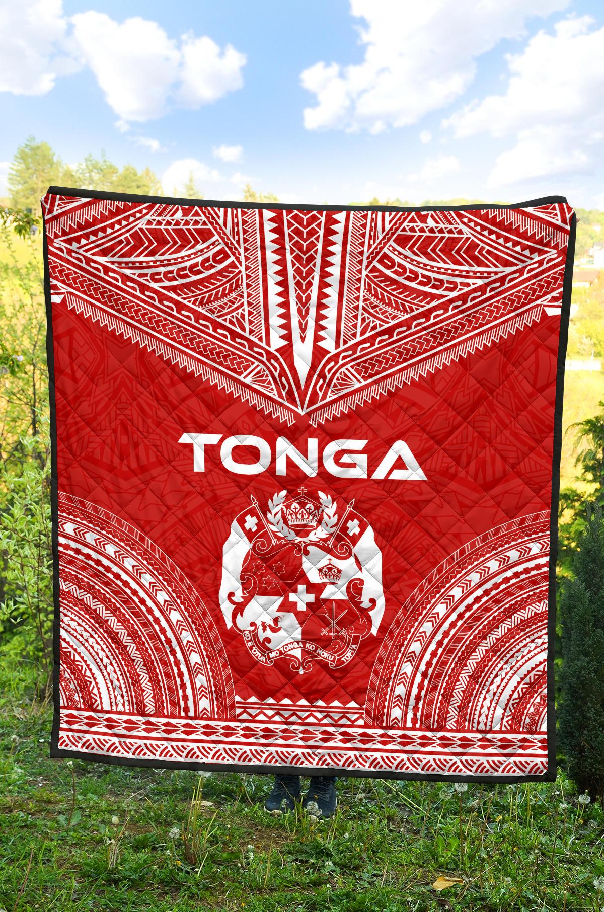 Tonga Premium Quilt - Tonga Coat Of Arms Polynesian Chief Red Version - Polynesian Pride
