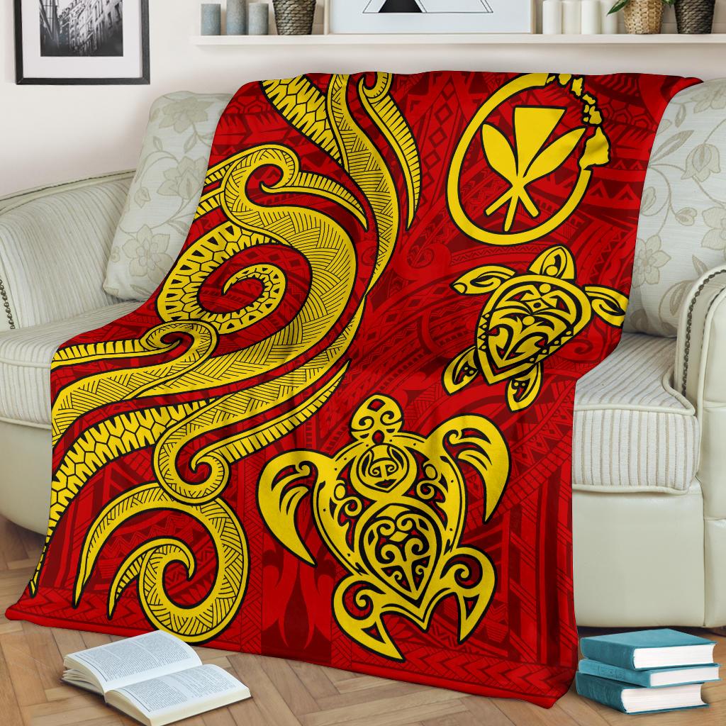 Polynesian Hawaii (Kanaka Maoli) Premium Blanket - Red Tentacle Turtle - Polynesian Pride