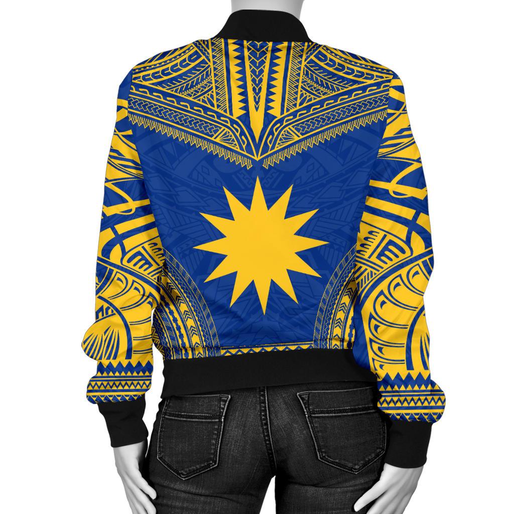 Nauru Flag Polynesian Chief Women'S Bomber Jacket - Polynesian Pride