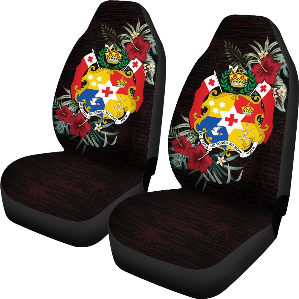 Tonga Car Seat Covers - Tonga Coat of Arms Hibiscus - A02 Universal Fit Black - Polynesian Pride