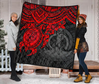 Vanuatu Polynesian Premium Quilt - Vanuatu Coat Of Arms & Red Turtle Hibiscus - Polynesian Pride