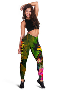 Papua New Guinea Polynesian Personalised Women's Leggings - Hibiscus and Banana Leaves - Polynesian Pride