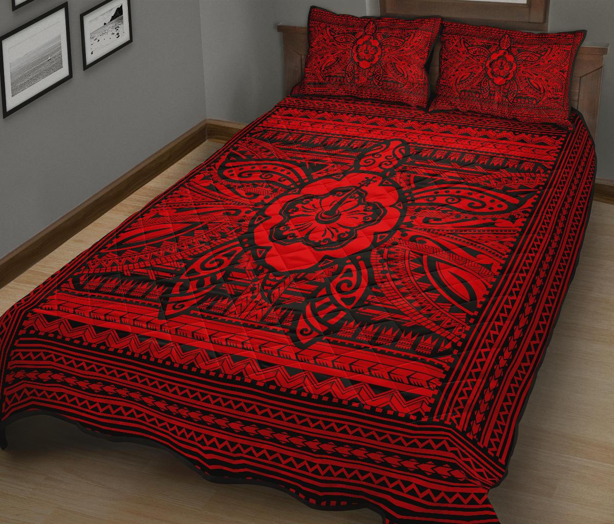 Hawaii Polyensian Turtle Quilt Bed Set Red - Polynesian Pride