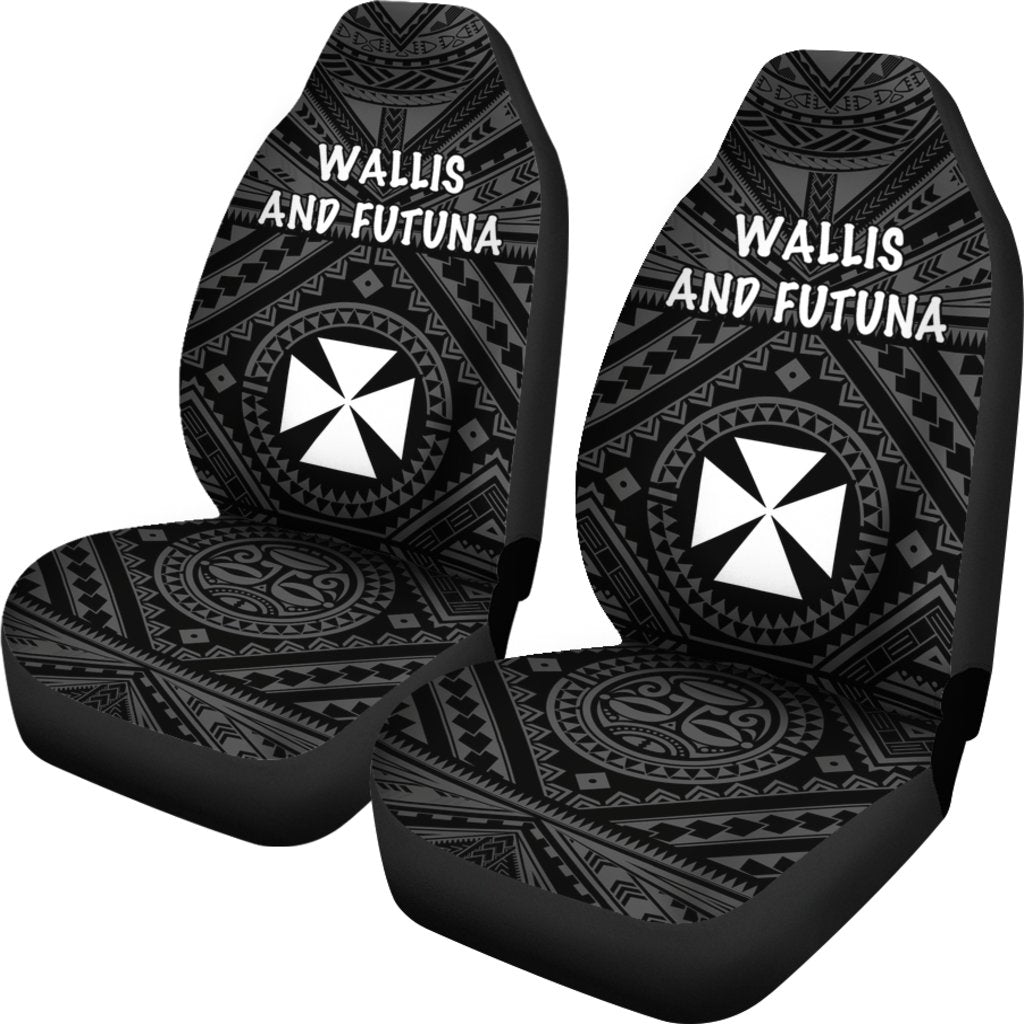 Wallis and Futuna Car Seat Covers - Wallis and Futuna Seal With Polynesian Tattoo Style - Polynesian Pride