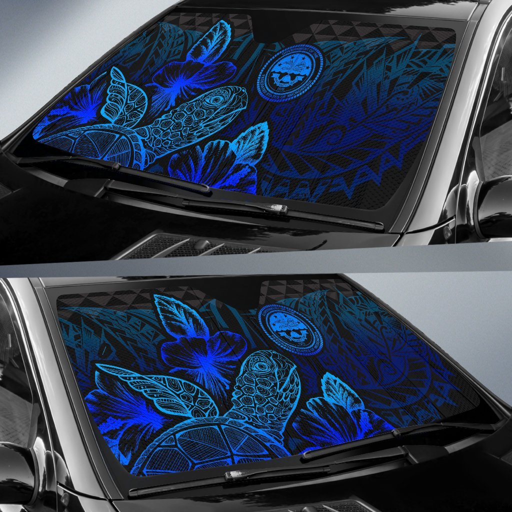 Federated States Of Micronesia Auto Sun Shades Turtle Hibiscus Blue - Polynesian Pride