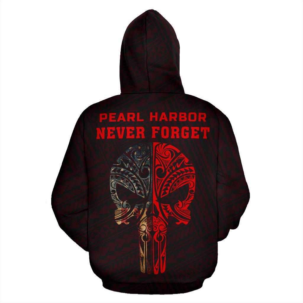 Polynesian Kakau Skull National Pearl Harbor Remembrance Day Hawaii Zip Hoodie Red - Polynesian Pride