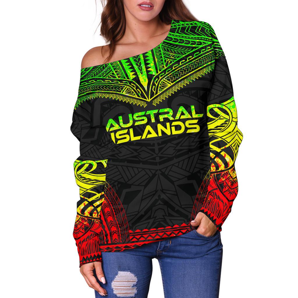 Austral Islands Polynesian Chief Women's Off Shoulder Sweater - Reggae Version - Polynesian Pride