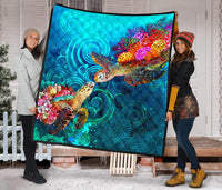 Hawaii Polynesian Premium Quilt - Sea Turtle Coral Treasure - Polynesian Pride
