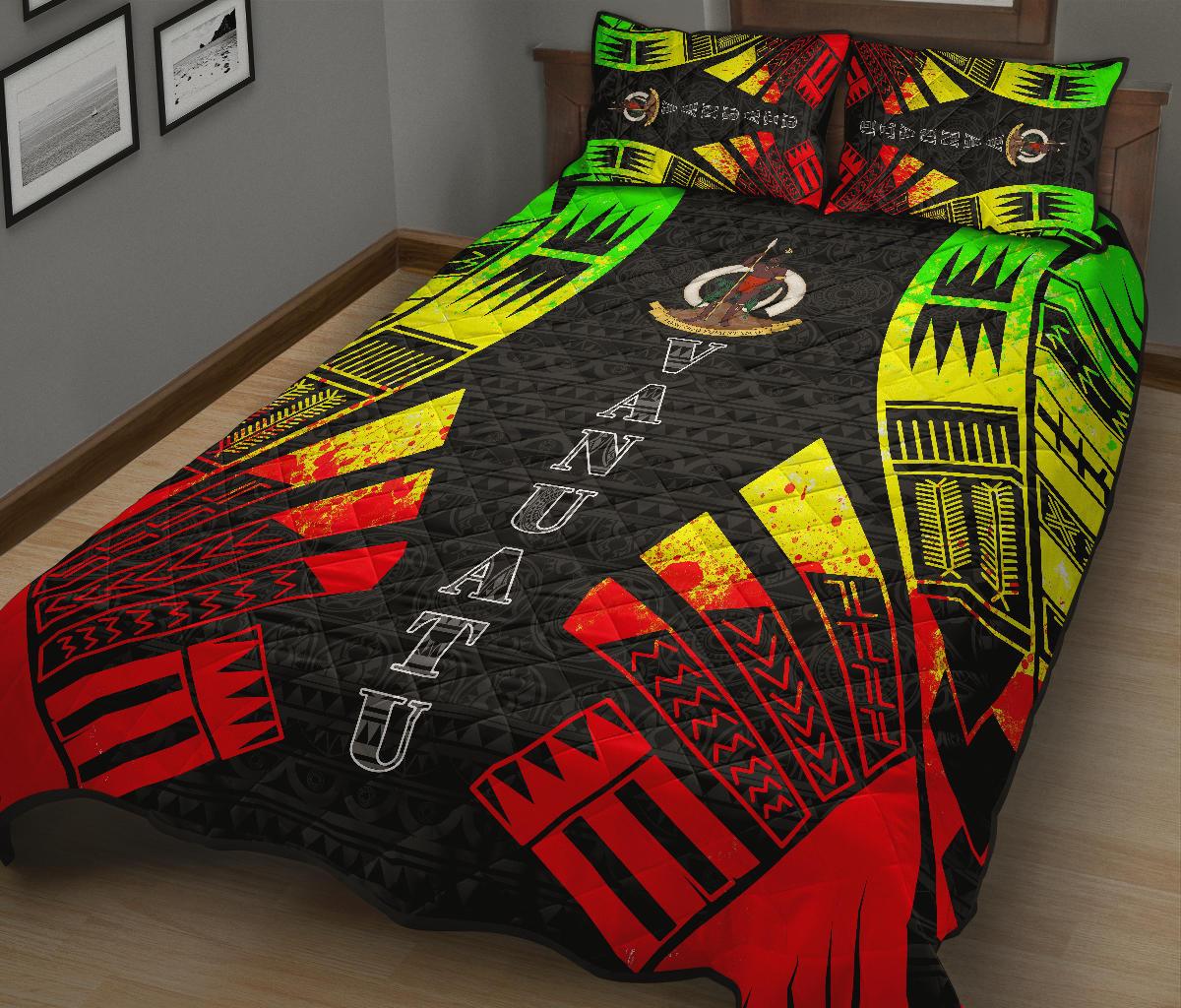 Vanuatu Quilt Bed Set - Vanuatu Coat Of Arms Reggae Tattoo Style - Polynesian Pride