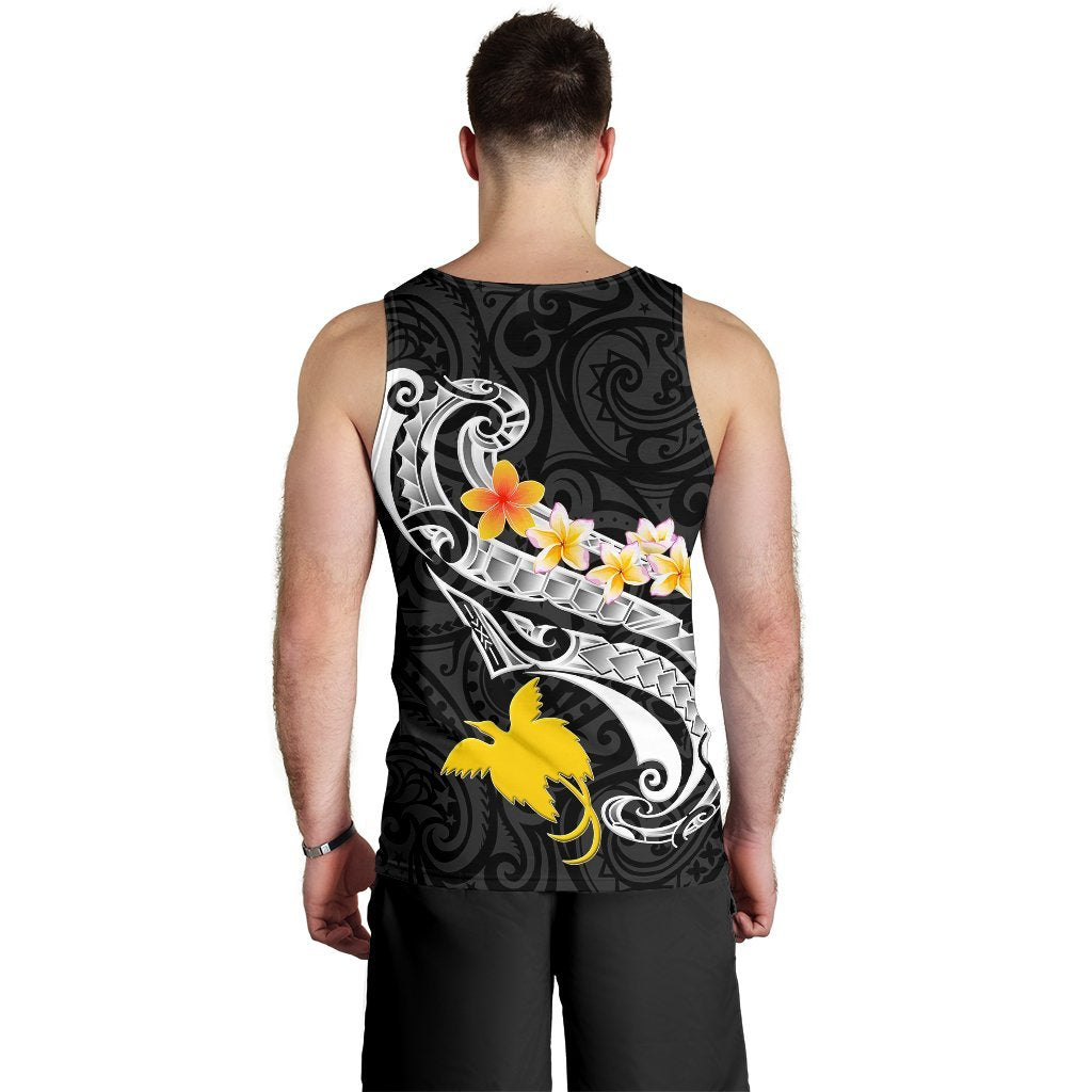 Papua New Guinea Men's Tank Top - PNG Seal Polynesian Patterns Plumeria (Black) - Polynesian Pride
