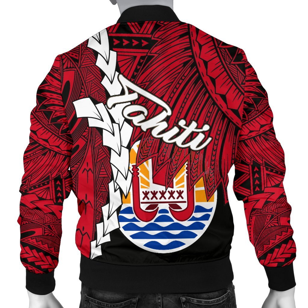 Tahiti Polynesian Custom Personalised Men's Bomber Jacket - Tribal Wave Tattoo Flag Style - Polynesian Pride