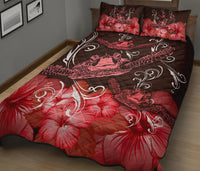 Hawaii Polynesian Turtle Waves Hibiscus Quilt Bed Set - Erik Style - AH - Red - Polynesian Pride