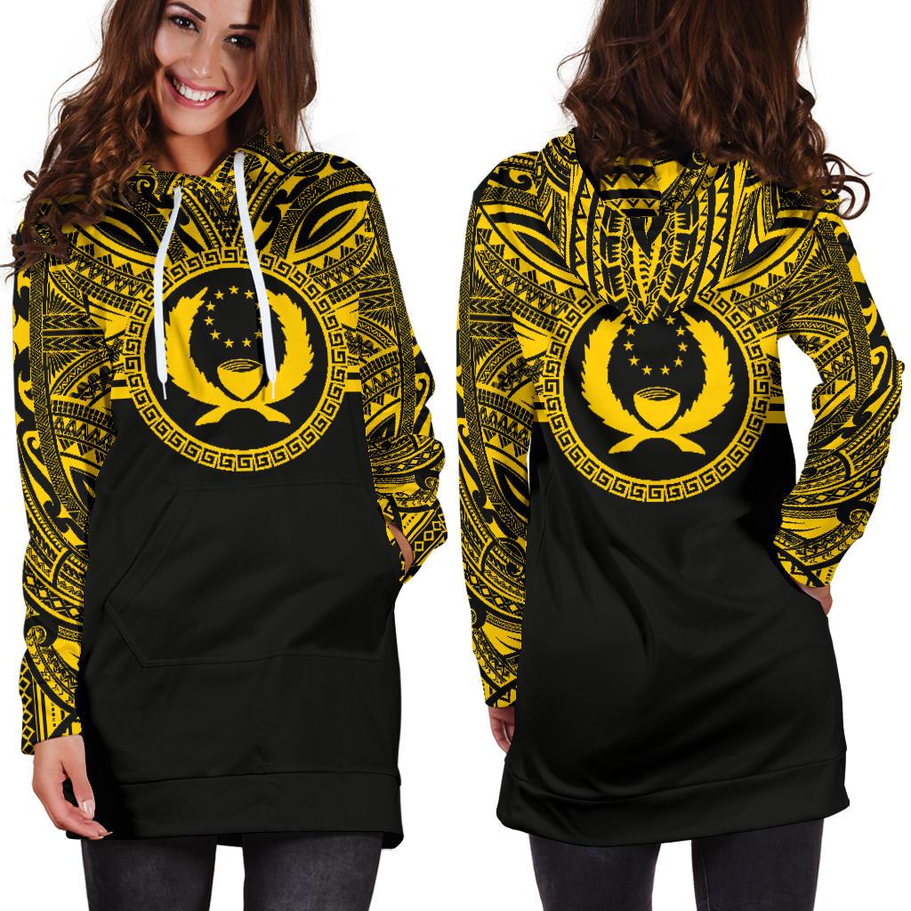 Pohnpei Women Hoodie Dress - Pohnpei Coat Of Arms Polynesian Gold Black - Polynesian Pride