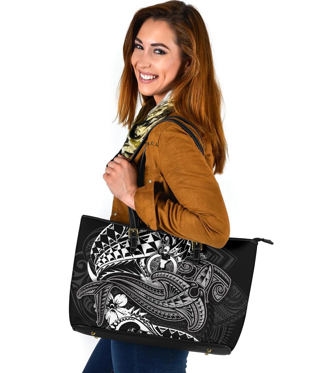 Vanuatu Polynesian Leather Tote Bag - White Shark Polynesian Tattoo - Polynesian Pride