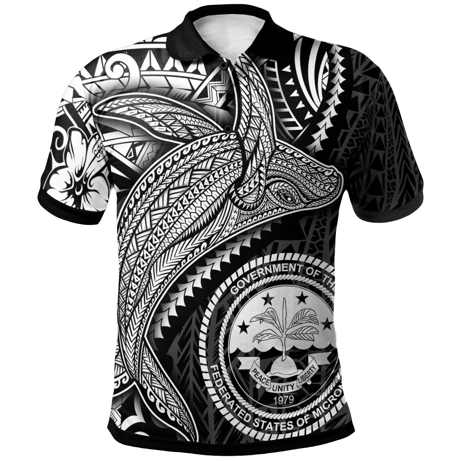 Federated States of Micronesia Polo Shirt Humpback Whale and Coat of Arms White Unisex White - Polynesian Pride