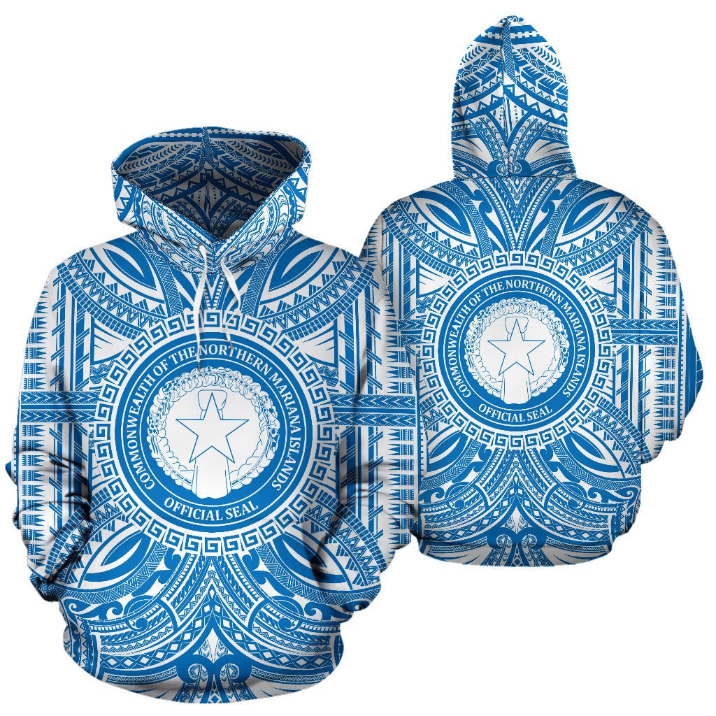 Northern Mariana Islands ll Over Hoodie Northern Mariana Islands Coat of rms Polynesian Flag Color - Polynesian Pride