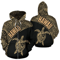 Hawaii Zip up Hoodie Hawaii Turtle Mermaid Polynesian Tattoo Gold Version Unisex Gold - Polynesian Pride