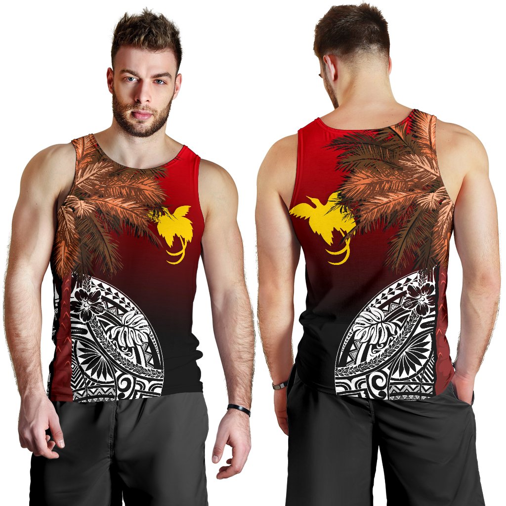 Papua New Guinea Men's Tank Top - Polynesian Palm Tree Black - Polynesian Pride