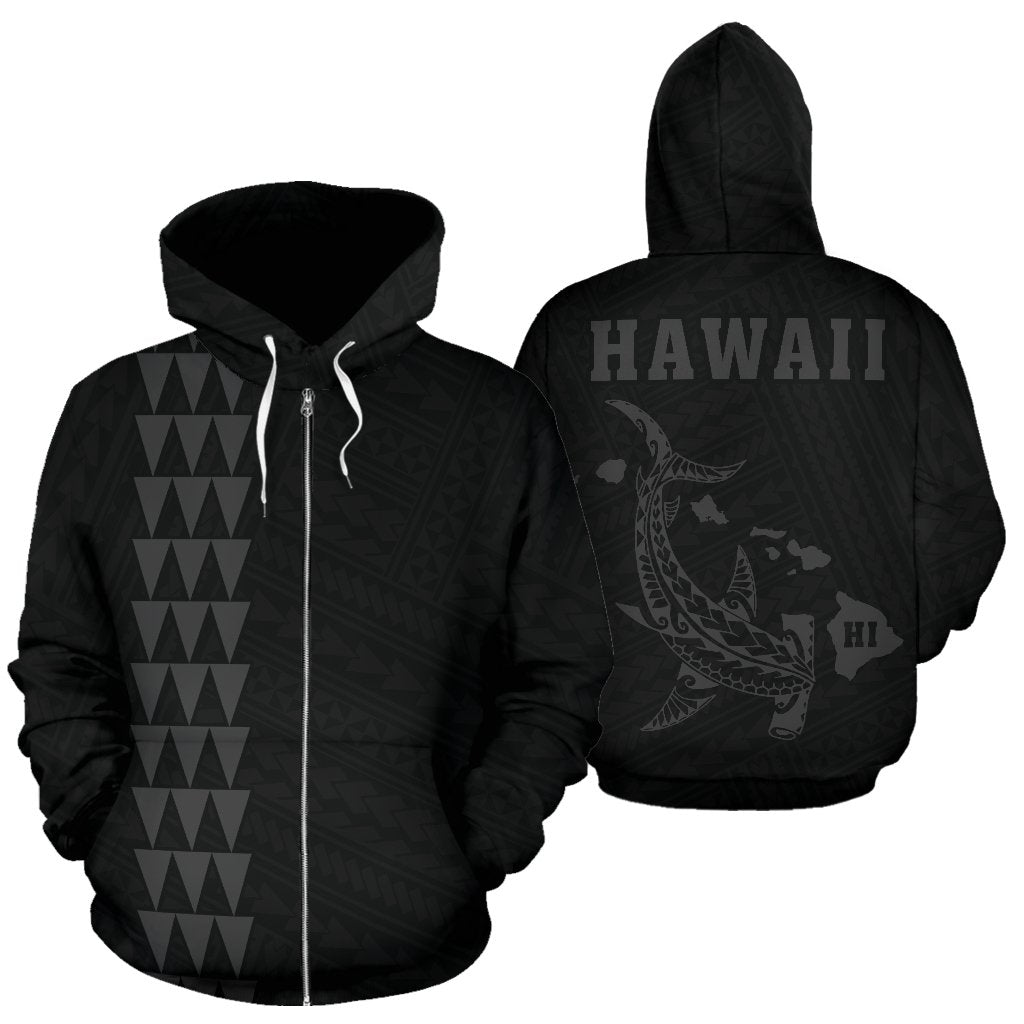 Hawaii Kakau Polynesian Gray Hammerhead Shark Hoodie (Zip) Unisex Gray - Polynesian Pride