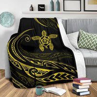 Hawaii Turtle Hibicus Premium Blanket - Frida Style - Yellow - Polynesian Pride
