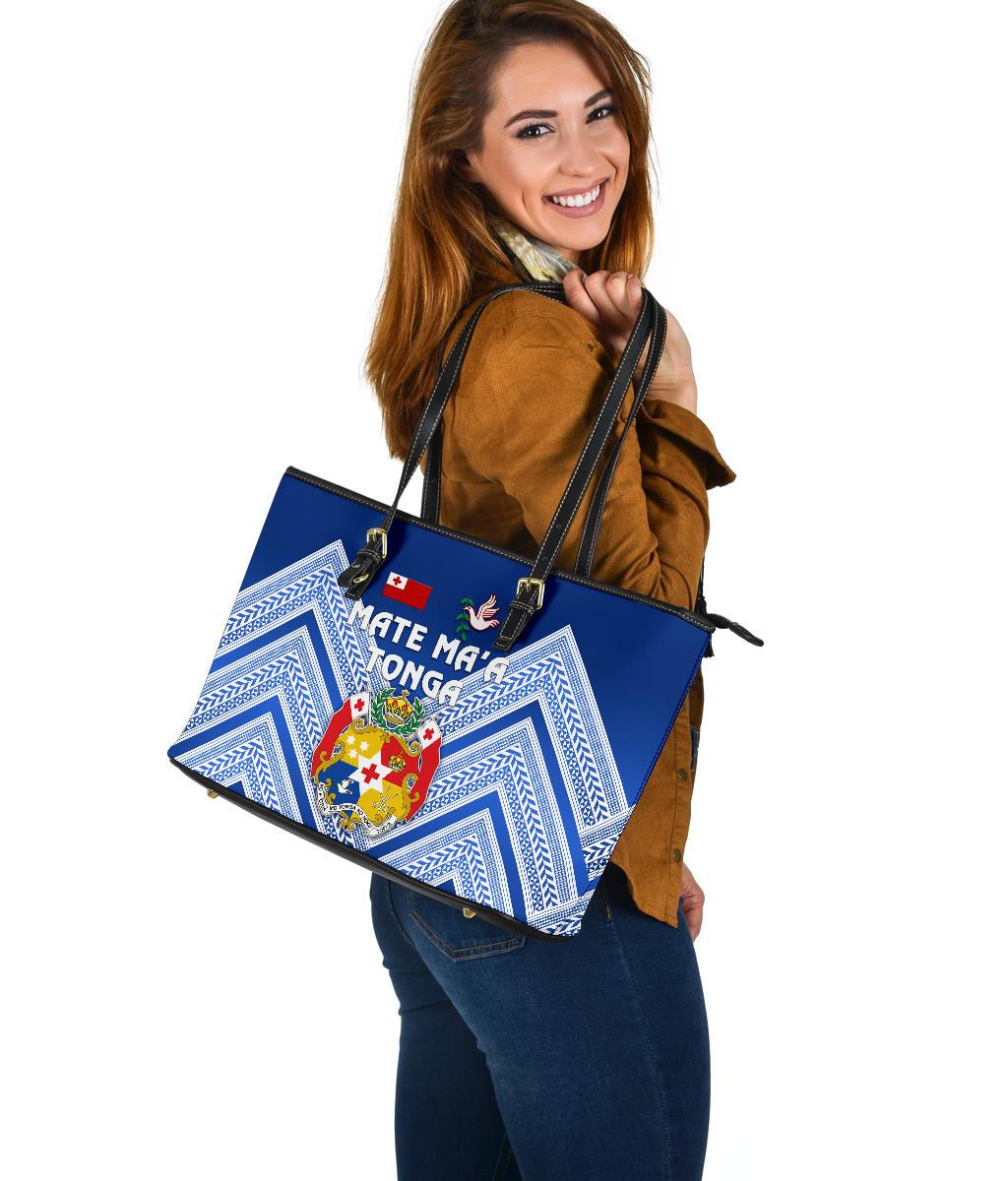 Mate Ma'a Tonga Rugby Large Leather Tote Polynesian Creative Style - Blue - Polynesian Pride