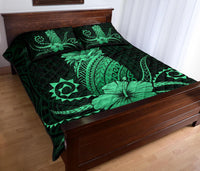 Hawaii Polynesian Pineapple Hibiscus Quilt Bed Set - Zela Style Green - Polynesian Pride