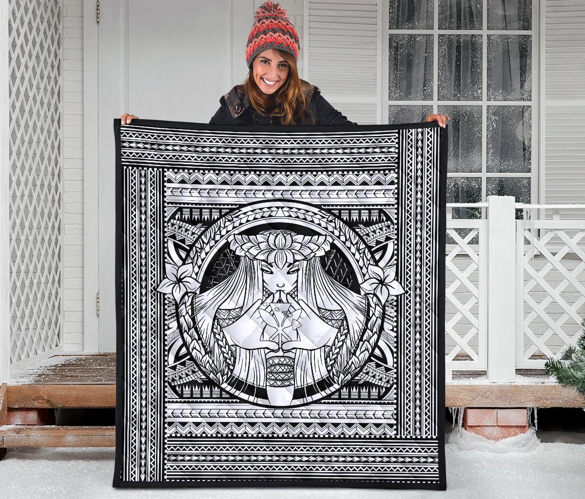 Hawaii Polynesian Pele Kanaka Premium Quilt White - Polynesian Pride