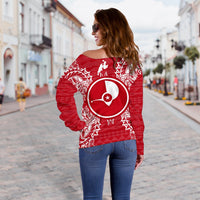 Yap Polynesian Shoulder Sweater Map Red White - Polynesian Pride