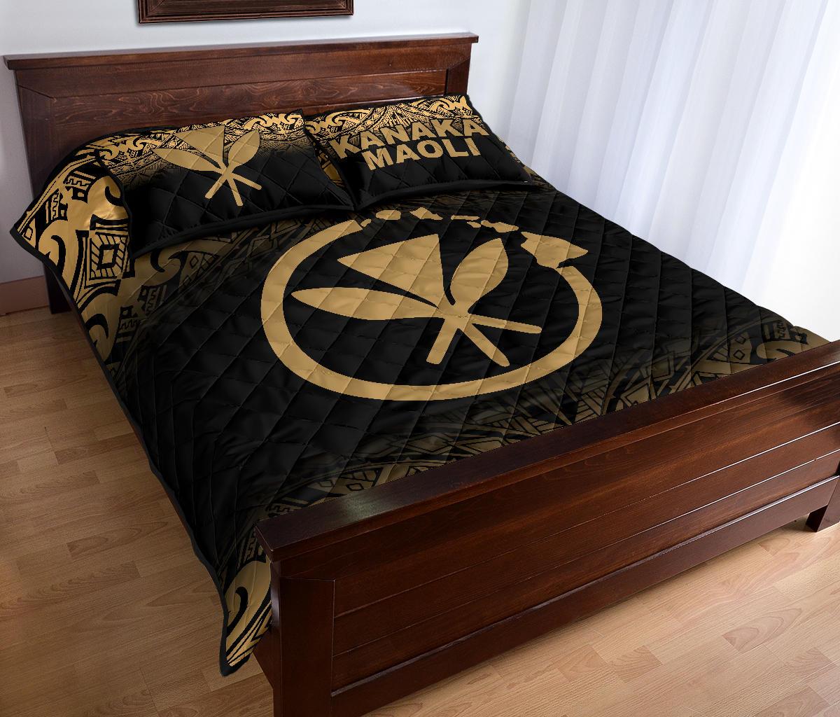 Hawaii Quilt Bed Set - Kanaka Maoli Polynesian Tattoo Black Fog Style Yellow Version - Polynesian Pride