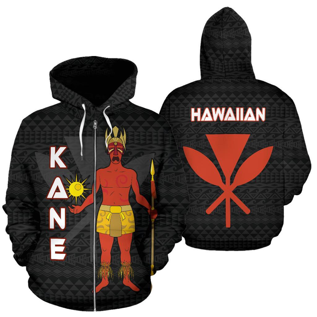 Polynesian Hawaii Zip up Hoodie Kane Hawaiian God of the Myths and Legends Unisex Black - Polynesian Pride